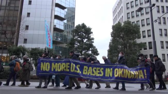 Japanese protest construction of US base on Okinawa