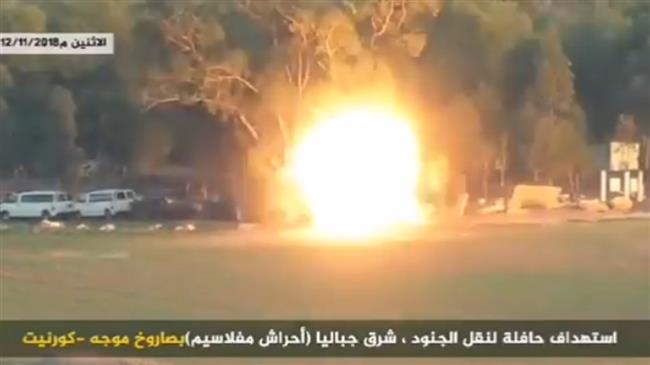Video: Hamas guided missile strikes Israeli military bus