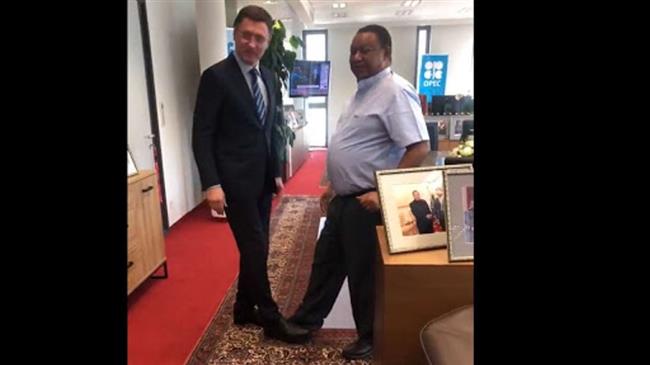Russia minister exchanges 'foot-shake' with OPEC secretary general