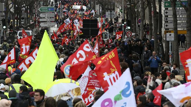 French unions protest against pension reform in Marseille