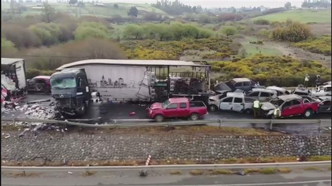 Dramatic drone footage shows a massive car crash in Chile