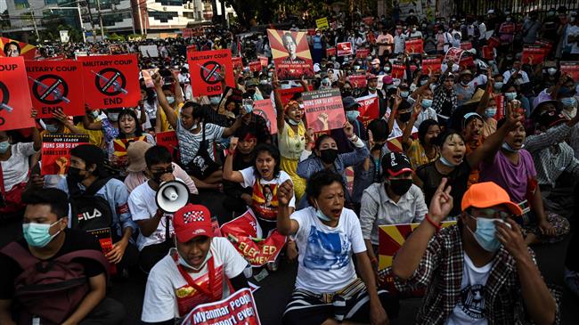 Myanmar protesters surround party headquarters