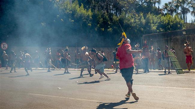 Police tear gas indigenous protest for land rights in Brazil
